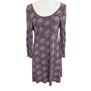 Boden Purple & Cream Floral Pintuck Jersey Dress Size 12